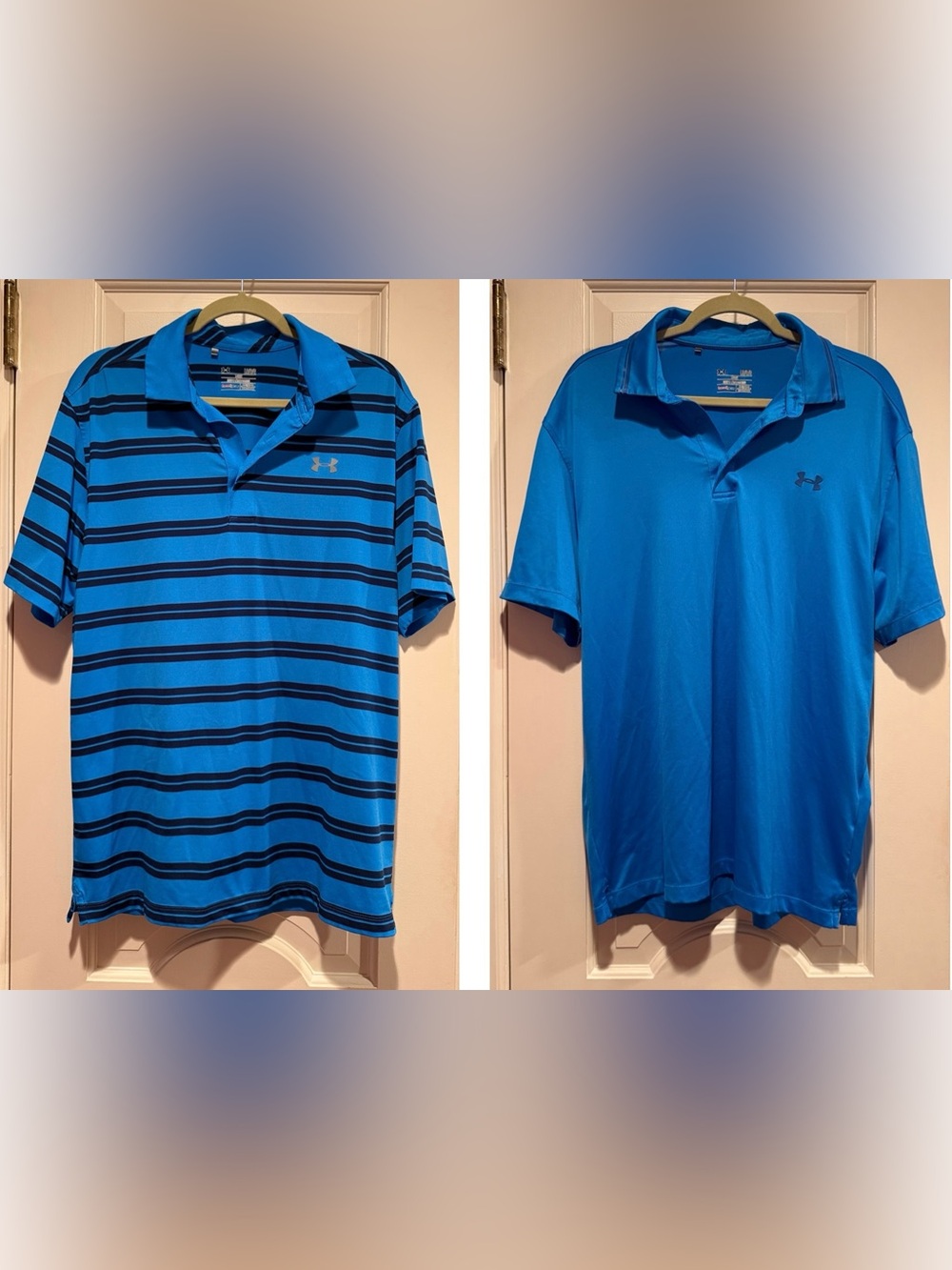 Under Armour Men's Blue and Blue Stripe Performance Polo Shirt - YOU GET BOTH!
